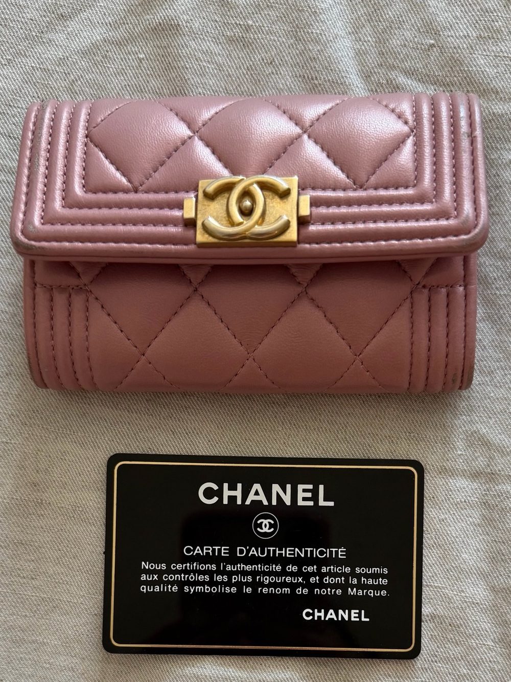 CHANEL Pink Quilted Leather Small Wallet with Gold CC Turnlock